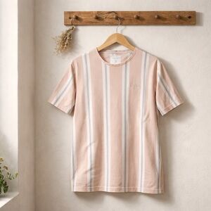 Denim&Co Soft Beige and White Striped Tee